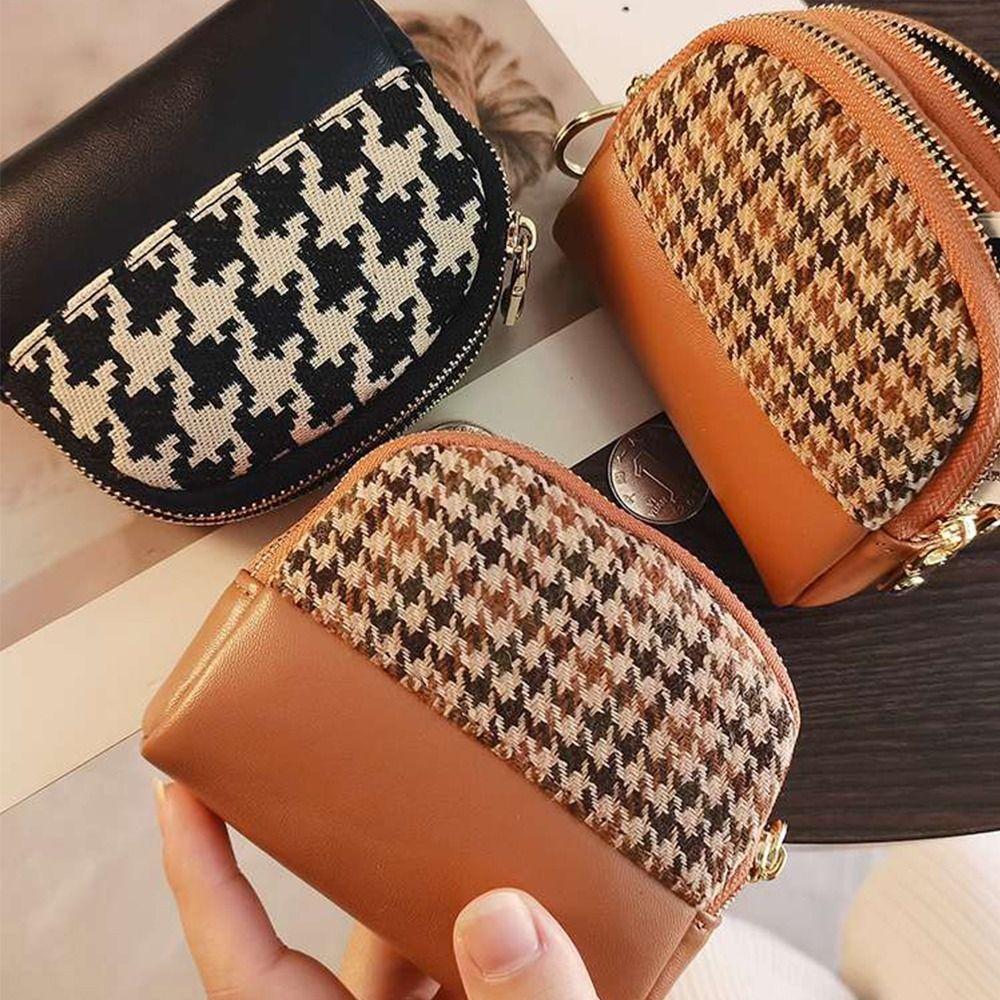 Handy Fabric Mini Double Layers Zipper Canvas Wallet Card Holders Leather Bag Women Coin Purse