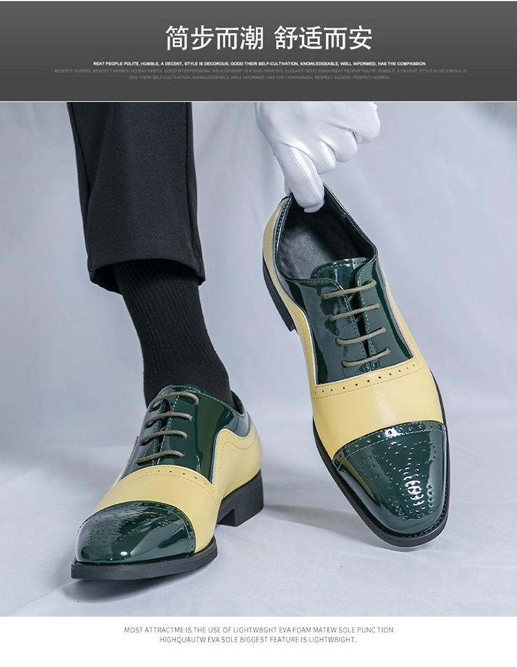 European and American Carved Brock Business Casual Shoes Fashion Color Matching Large Size Pointed Leather Shoes Versatile Formal Men's Shoes