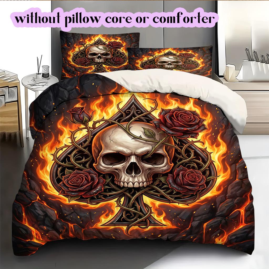 Fire and Death Pattern Bedding Quilt Set Quilt Cover Pillowcase Home Decoration Birthday Gift (1 * duvet cover + 2 * pillowcase, without core)