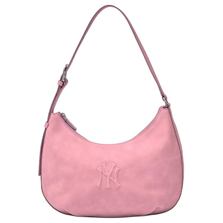 

MLB New York Yankees Zipper Closure Half Moon Bag Women Shoulder Bag Pink 3ABQSD16N-50PKS Basic Set (Bag)