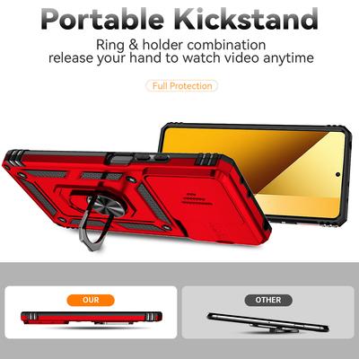 For Xiaomi Redmi Note 13 5G Case Car Mount Kickstand PC+TPU Phone Cover Slide Lens Protection