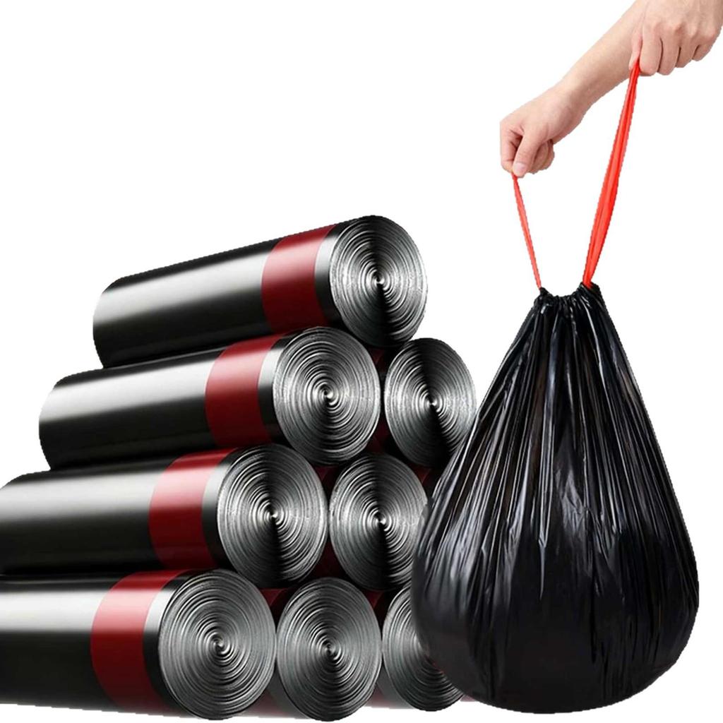 Extra Large Black Drawstring Kitchen Garbage Bags - Thickened, Automatic Closure for Home, Dorm, or Office