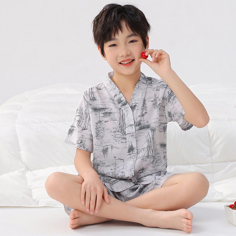 Kids' Thin Cotton Silk Summer Pajamas Set for Boys & Girls - Home Wear for Middle & Older Children