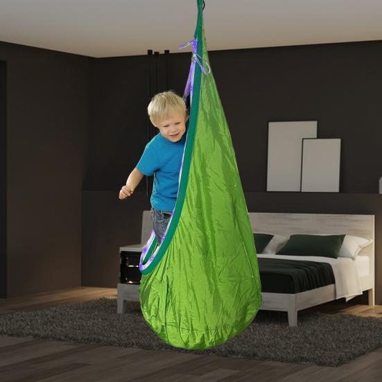 1 Set Kids Therapy Swing with LED Light Strip Indoor Outdoor Ceiling Tree Hanging Hammock Chair with Cushion Special Needs Kids Adults Sensory Swing