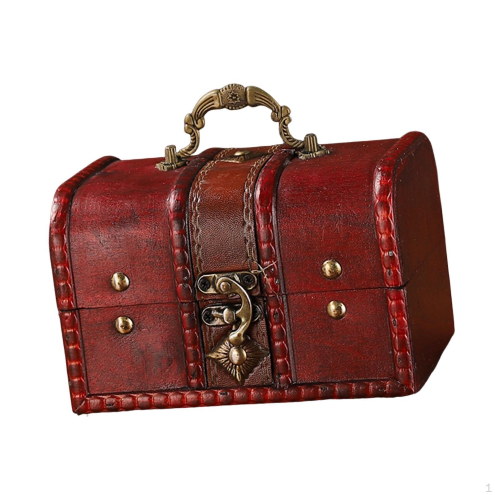 

Treasure Chest Decorative Box Wooden Desktop Ornament Collectible Gift Home Decoration Jewelry Style A