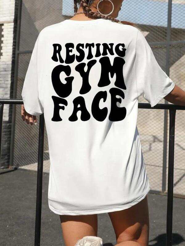 Unisex crew neck T-shirt with letter print and drop shoulders, fashionable and casual unisex crew neck T-shirt. S