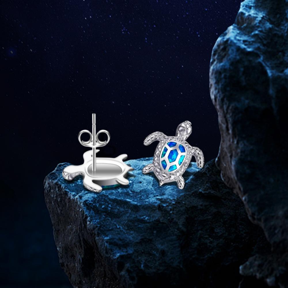 Damen Blaue Moissanit Schildkröten Ohrstecker Niedlicher Türkisfarbener Tierschmuck Ozean-Thema Brillantes Accessoire