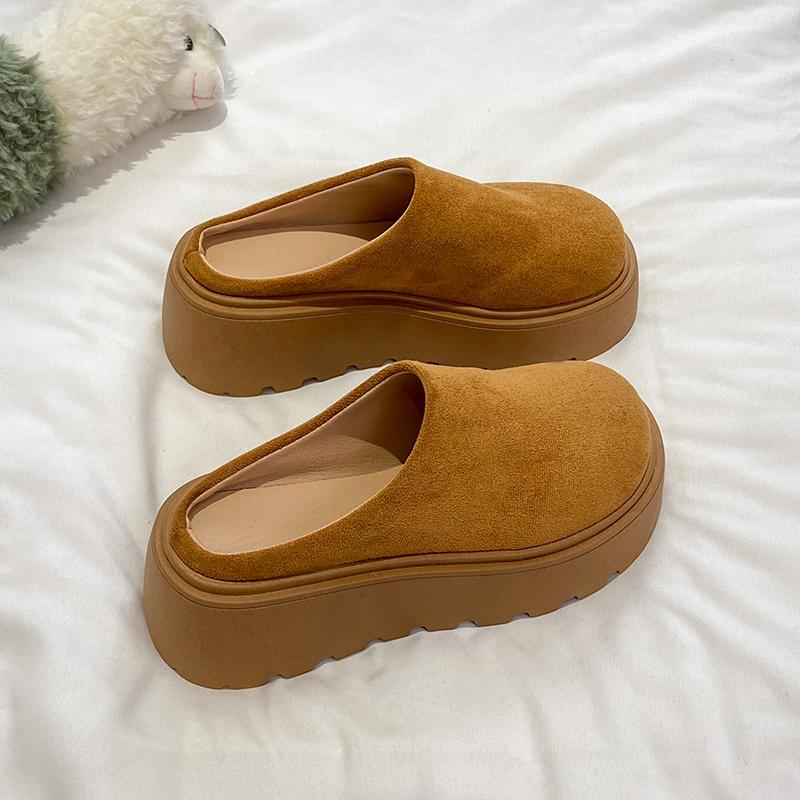 

CRLAYDK Женские мюли на платформе и каблуке, модная повседневная обувь, закрытый носок, слипоны, замшевые, износостойкие, на массивной подошве, увеличивающие рост, тапочки 40