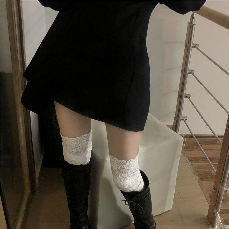 Lace Stockings Knee-Length Boots Autumn And Winter Pure Wind White Japanese Internet Celebrities Thickened Lace Knee Socks Women