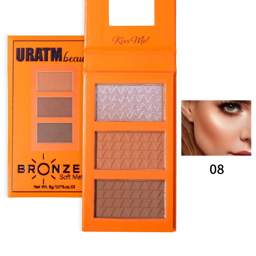 Tre färger Highlighter Rouge Palett Matt Pärlemorskimrande 3D Kontur Palett Framhävande Nässkugga Naturlig Naken Sminkpuder Kaka