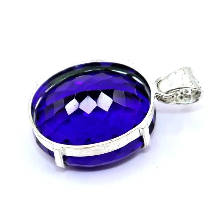 Natural 96 Ct Topaz Blue 925 Sterling Silver Certified Gemstone Pendant + Gift
