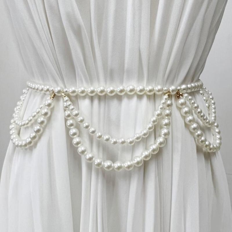 Blingbling Multilayer Pearls Waist Chain Adjustable Length For Women Elegant Retro Jewelry Accessory