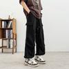 Homlean American-Style Wide-Leg Paratrooper Cargo Pants for Men, Spring Outdoor Sports Versatile Heightening Straight-Leg Trousers KMX05 Black 2XL
