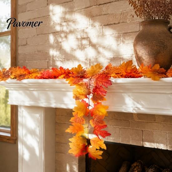Festive Hanging Garland 100/175/200CM Artificial Maple Leaf Garland, UV Resistant Faux Autumn Leaves Rattan, Realistic Vine for Thanksgiving