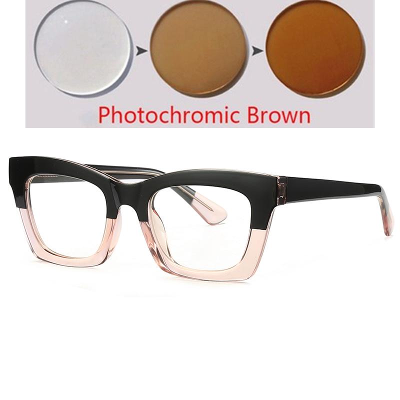 Black Pink Frame Square Nearsighted Glasses For Women TR90 Anti Blue Rays Student Myopia Photochromic Eyeglasses 0 -0.5 To -6.0