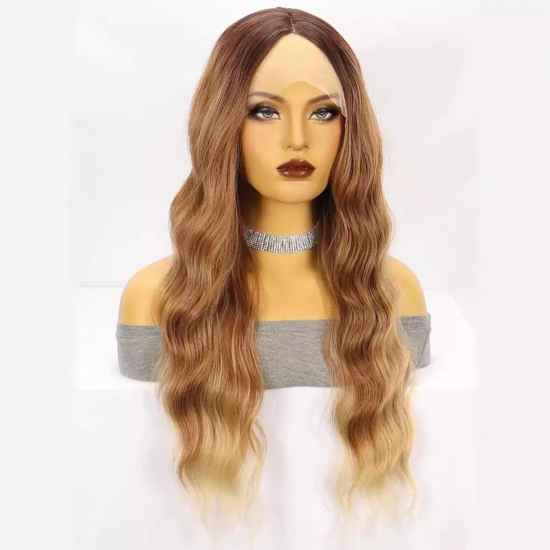 Hand-tied Lace Front Wig Long Curly Gradient Synthetic Women Middle Part