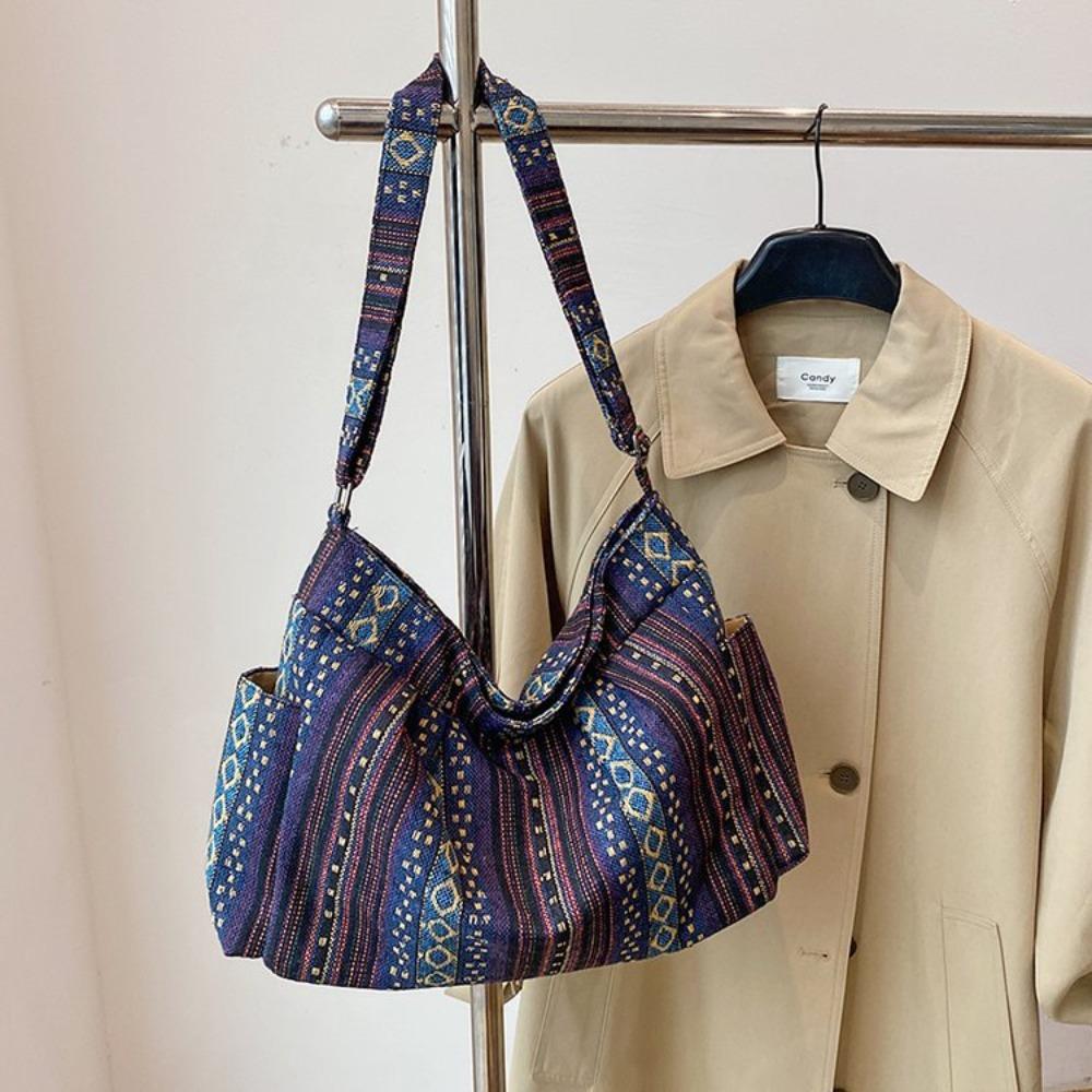 Large Capacity Ethnic Style Messenger Bag Bag Women's Fashion Printed Knitted Fabric Shoulder Bag Going Out Casual Trend Tote Bag