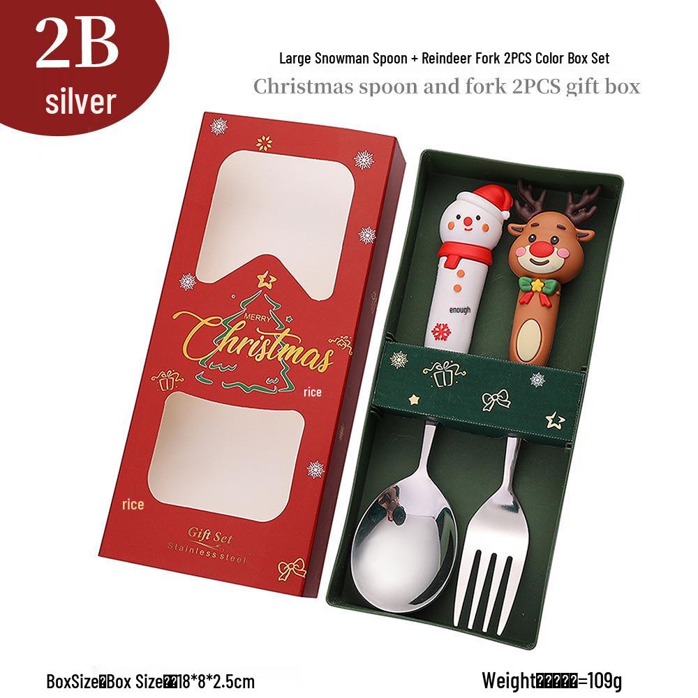 Cross-Border Christmas Cartoon Cutlery Set: Cute Tree & Snowman Dessert Spoons & Forks in Gift Box