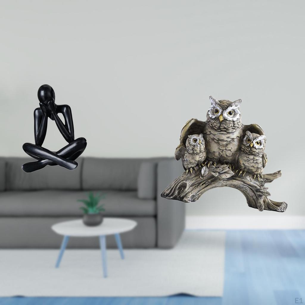 Abstract Modern Owl Sculpture Figurine Decorative Statue Collectible Ornament for Living Room
