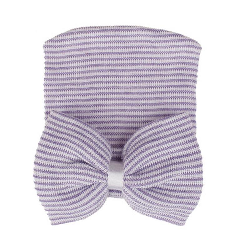 Newborn Baby Girls Striped Headband Headwear Toddler Soft Beanie Hat with Bow