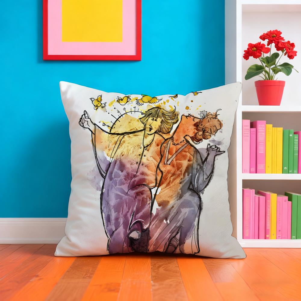 Humorous W-Watercolor P-Paintings Pillow Case Pillow Case Plush Fabric Soft Double Sided Print Home Sofa High Quality Cushion