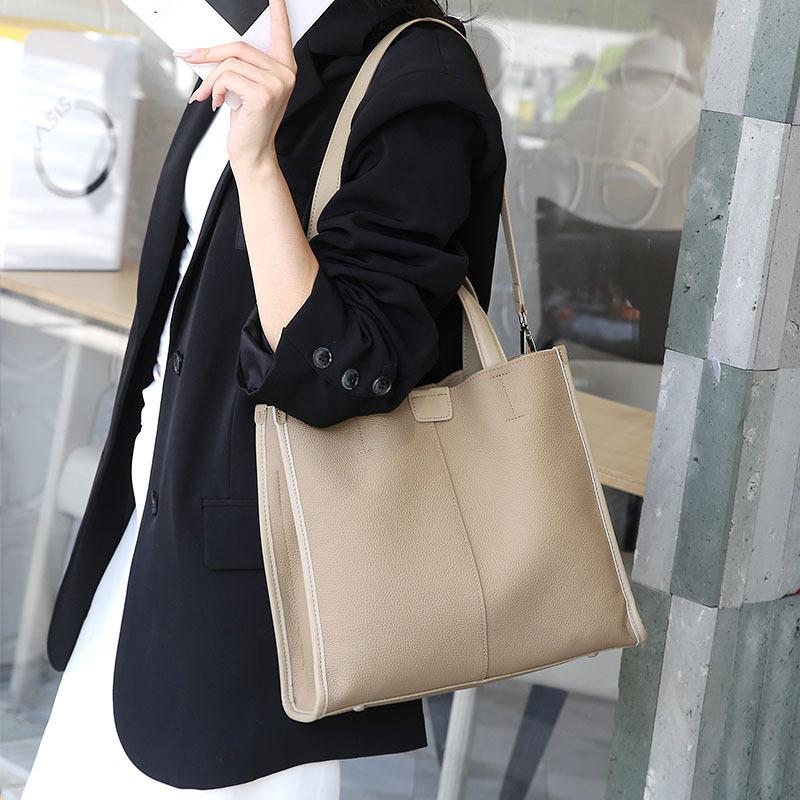 Large Capacity Leather Women's Bag Autumn and Winter New Tote Bag Commuter Handbag Casual Fashion Portable Business File Bag