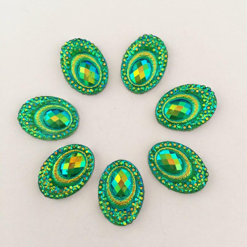 AB Resin Peacock Oval FlatBack Rhinestone Appliques/wedding DIY Craft 40pcs 13mm*18mm