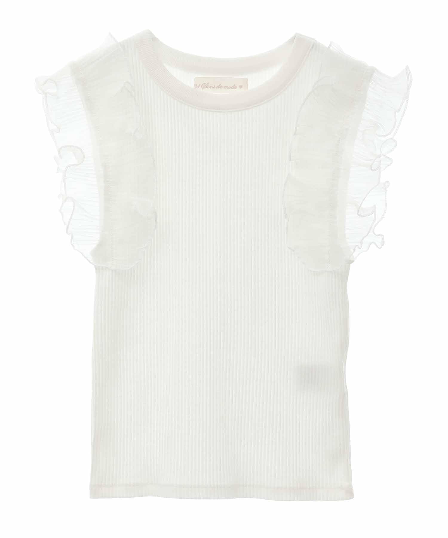 

Son de Mode Conservative Sheer Ruffle Docking White Trente-An Top, Women s,