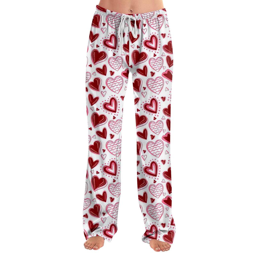Womens Pajama Pants Sleepwear Casual Drawstring Elastic Waist Pants Comfy Straight Yoga Loose Trousers