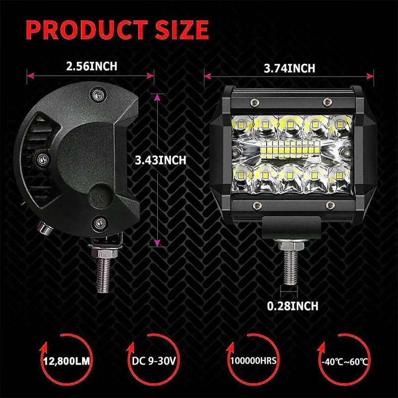 

2 Pcs 4 Inch 12V Offroad LED Bar Square LED Work Light for Car Truct Boat Atv 6000K Tractor 60W 12800LM Spotlight LED Light Bar
