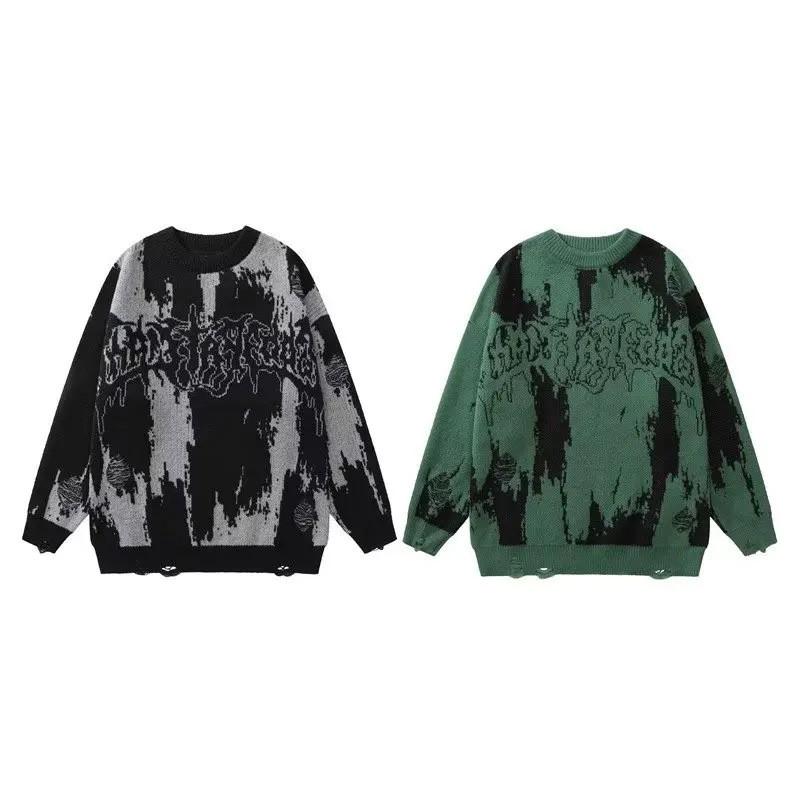 Unisex Streetwear Crewneck Sweater Loose Fit Knit Pullover Women Men Casual Urban Fashion