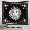 Black White Sun Moon Face Star Tapestry, Tarot Astrology Wall Hanging for Bedroom Living Room Dorm Decor