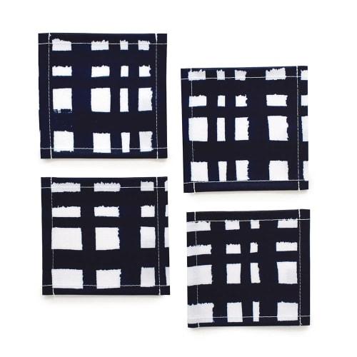 

STYLE Decor Coasters, Laminated, Stylish, Fabric, Washable, Set of 4, Nordic Navy Check, Simple Design, W3002510
