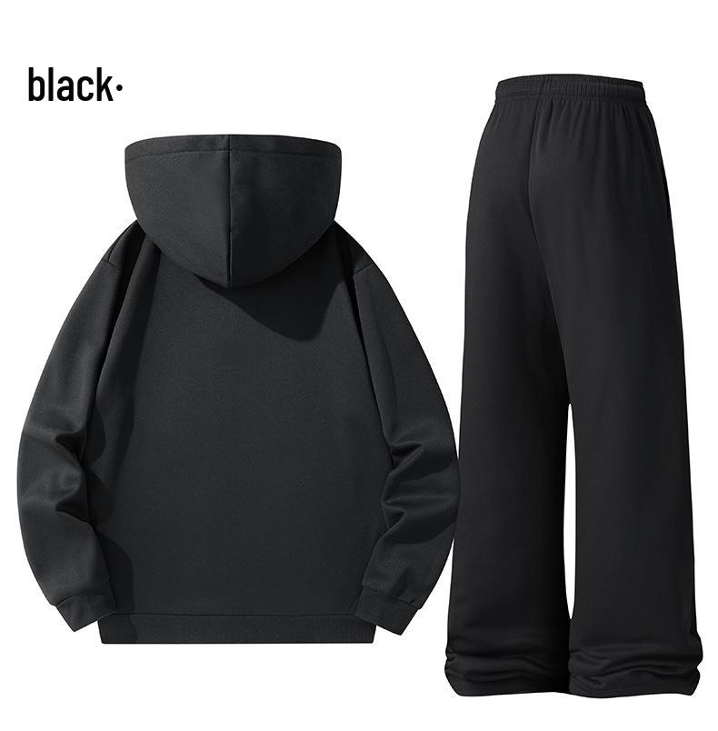 Unisex Casual Velvet Hoodie & Sweatpants Set - Solid Colors