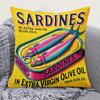 1 Stück Vintage Sardinendosen Kissenbezug, Polyester 2D Doppelseitiger Druck, Retro Pop Art Lebensmittel Design, Küche & Wohnen Auto Dekor Geschenk