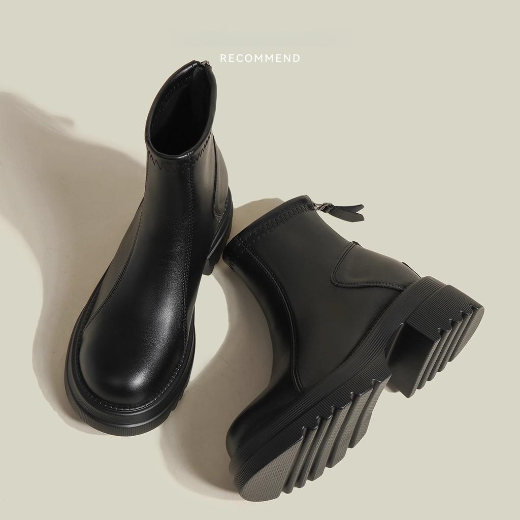 Leather White British Martin Boots Women's 2025 New Small Inner Height Increase Thin Boots Thick-soled Explosive Short Boots