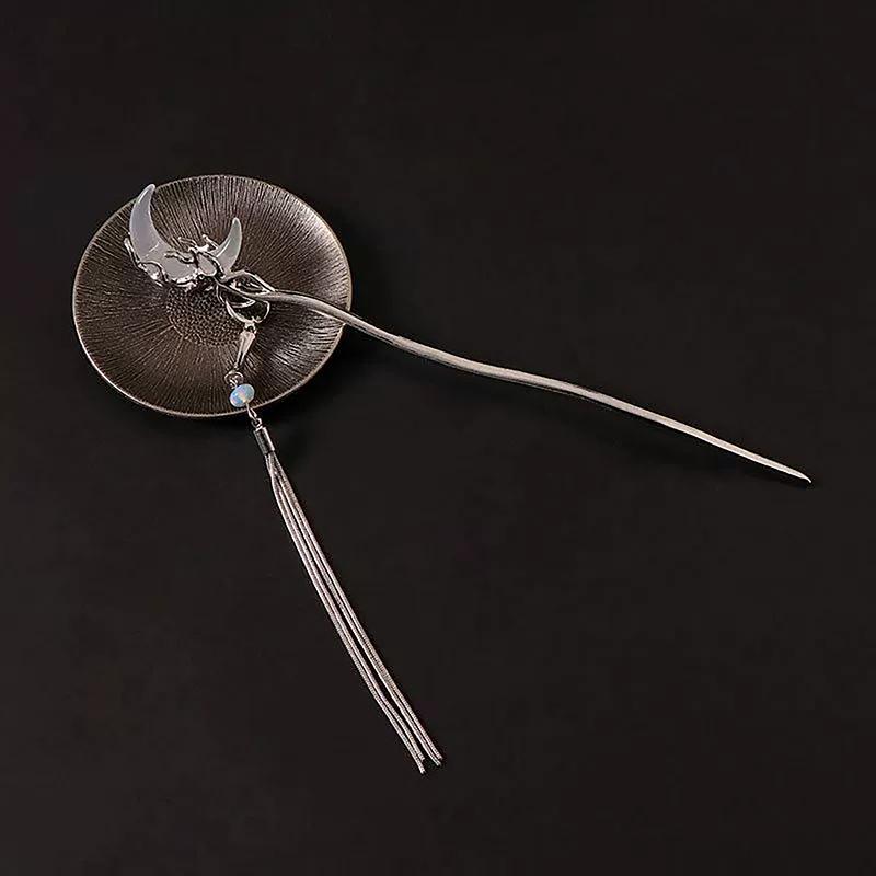 Squisito Fermaglio per Capelli a Forma di Fiore con Frangia di Perle di Luna Spilla per Capelli a Disco Bacchette per Capelli Donna Accessori Gioielli Cinesi Regalo
