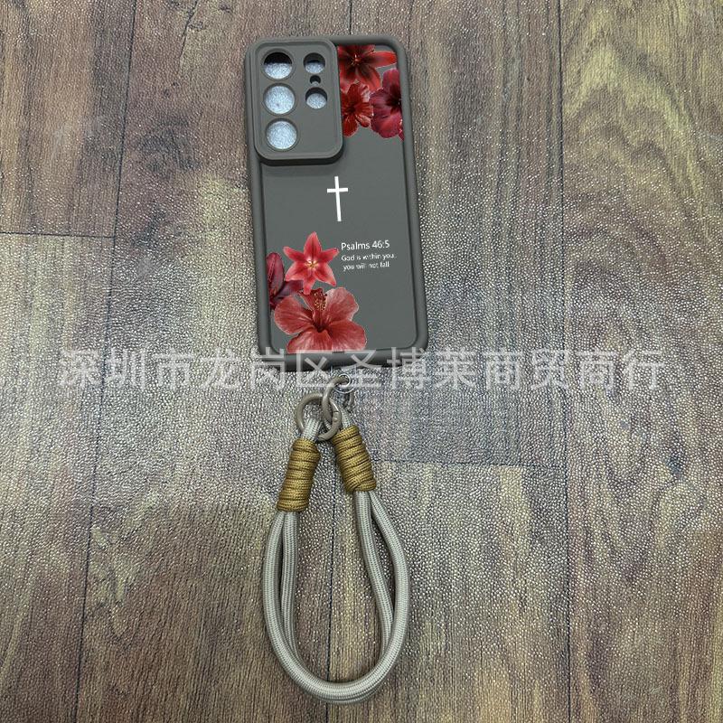 Retro flower for Samsung S24 mobile phone case S25ULTRA portable rope GalaxyS23 emery NOTE20