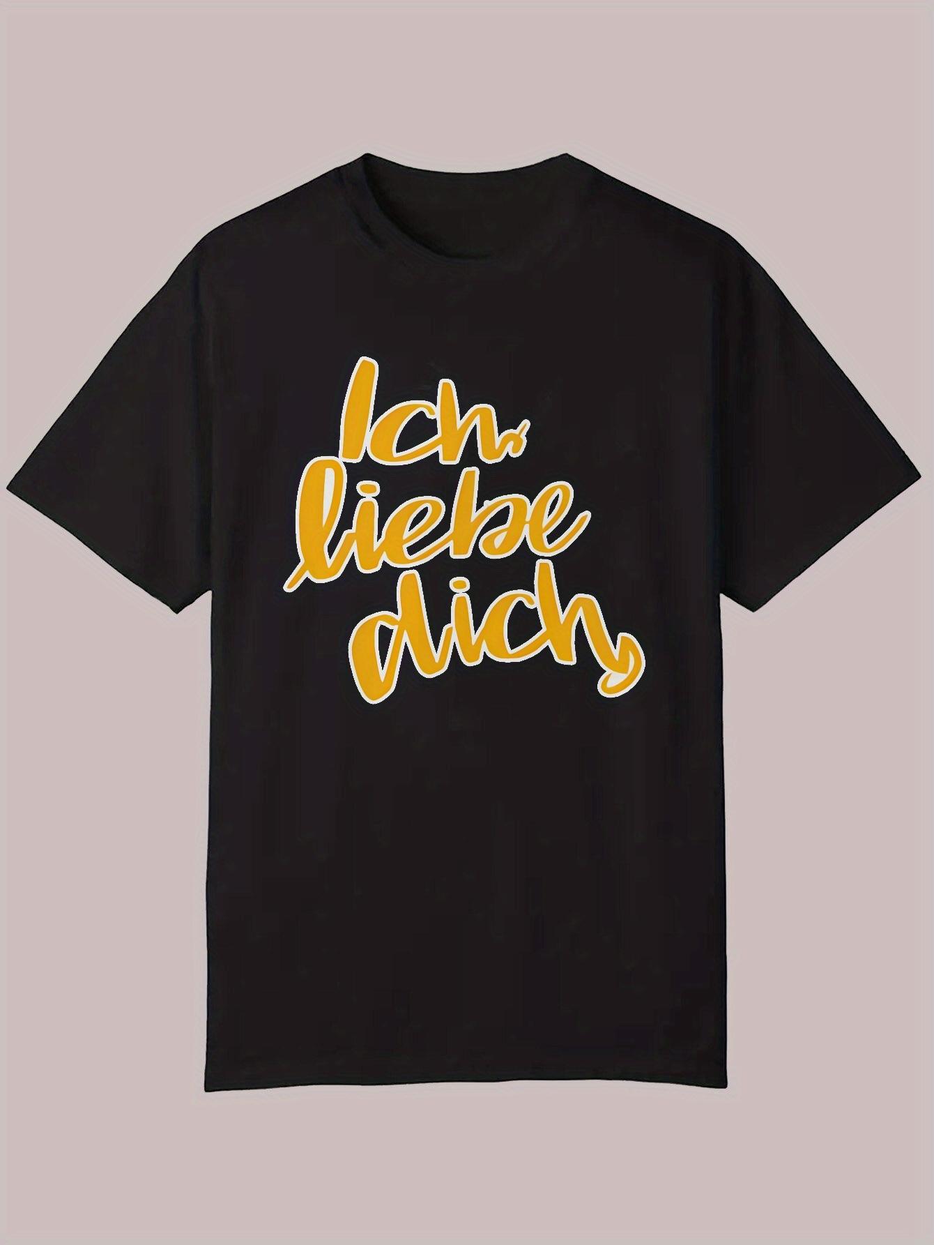 Casual Summer T-shirt - Ich Liebe Dich Yellow Letter Print L