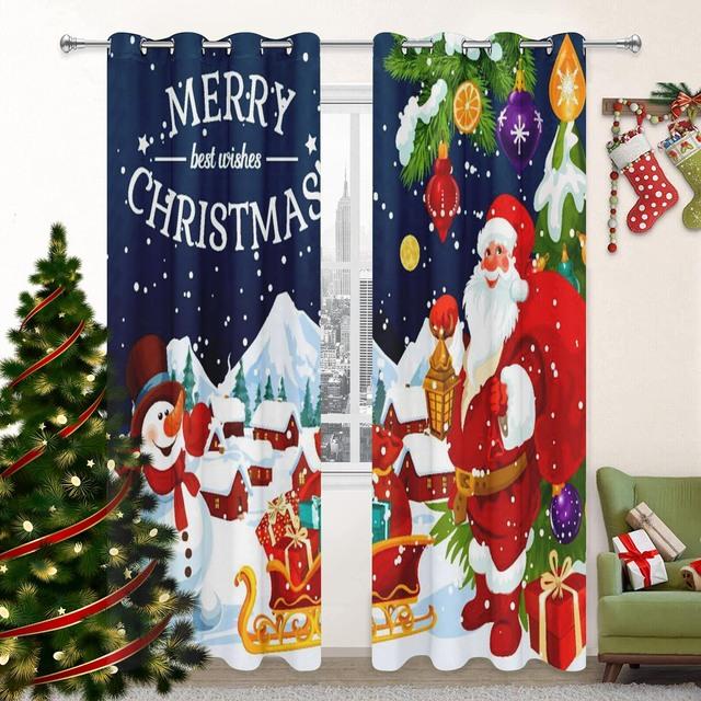 Christmas Window Curtains For Living Room Santa Claus Blackout Curtain For The Bedroom Aesthetic Decoration Drapes 2 Panels