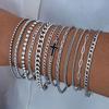 Einfaches Stilvolles Punk Hip-Hop Edelstahl Kreuz Strasssteine Kettenarmband Set für Männer Frauen Urlaub Date Lässiger Schmuck Geschenk