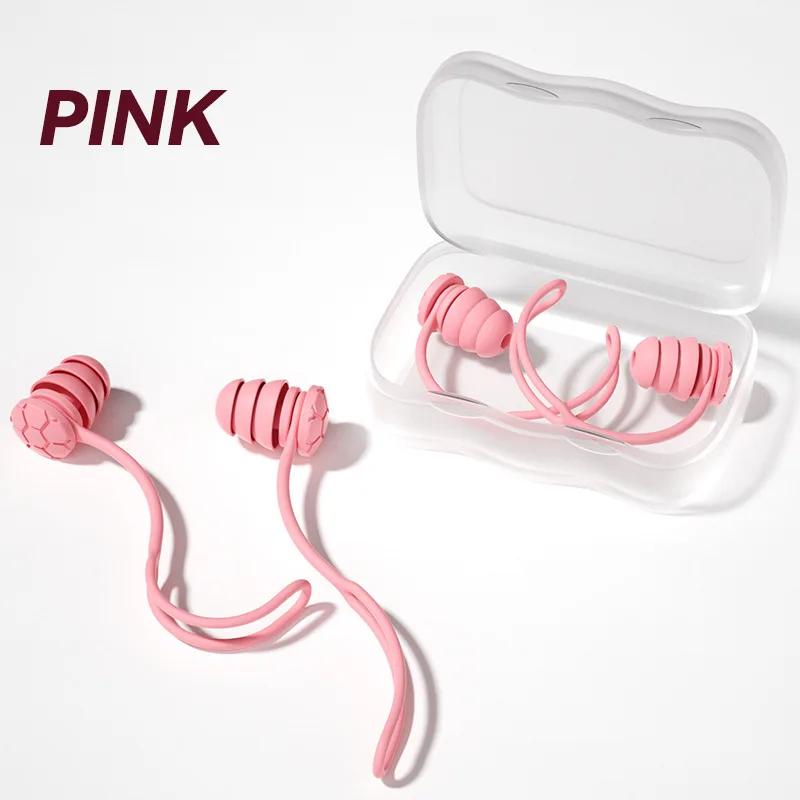 

Swimming Earplugs with Rope Waterproof 3-Layer Noise Cancelling for Swim Sleep Ergonomic Design with Lanyard Tether Anti-Loss розовый