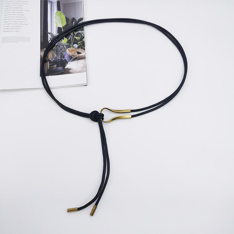 Brown Thin Leather Waist Belt Vintage Smooth Gold Buckle Adjustable for Female Cocktail Party Wear