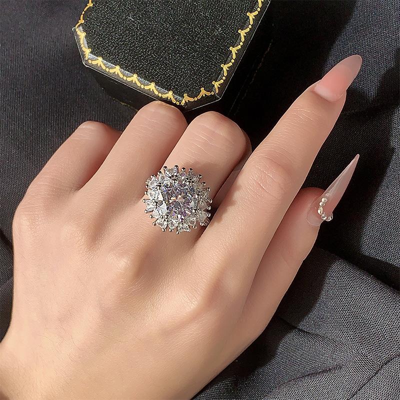 High-quality full-diamond sparkling zircon ring, 925 silver jewelry, women's party, wedding, proposal, bride's accessory