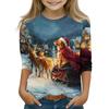 Jule trykk topper for ungdomsjenter 5-16 år Rund hals 3/4 ermer T-skjorter Trendy topper Antrekk T-skjorter
