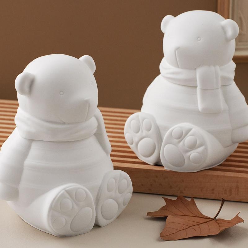 Bear Statue Resin Jar Molds Candle Cup Silicone Mould with Lid for Making Candle Container Chocolate Holiday Decoration
