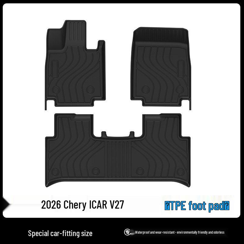 3D All-Weather TPE Floor and Trunk Mats for 2026 Chery iCAUR ICAR V27 with Carbon Fiber Texture Backrest