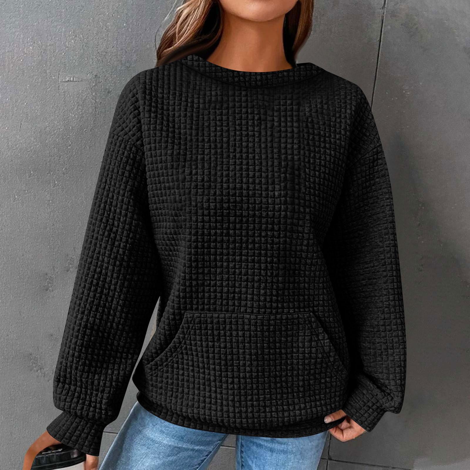 Women s Fashion Casual Round Neck Colour Long Sleeve Sweatshirt Loose Pullover Pocket Sweatshirt Top S
