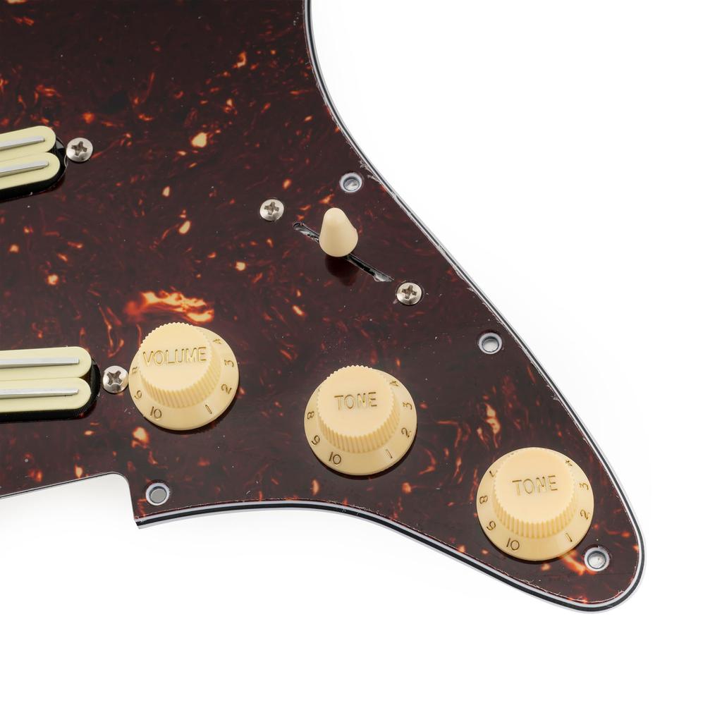 Musiclily SSS Pickguard for Strat Electric Guitars with Alnico 5 Tortoiseshell Pattern Pro-SE ST-DPHA Pre-wired Single-Size Humbuckers, 4-Piece