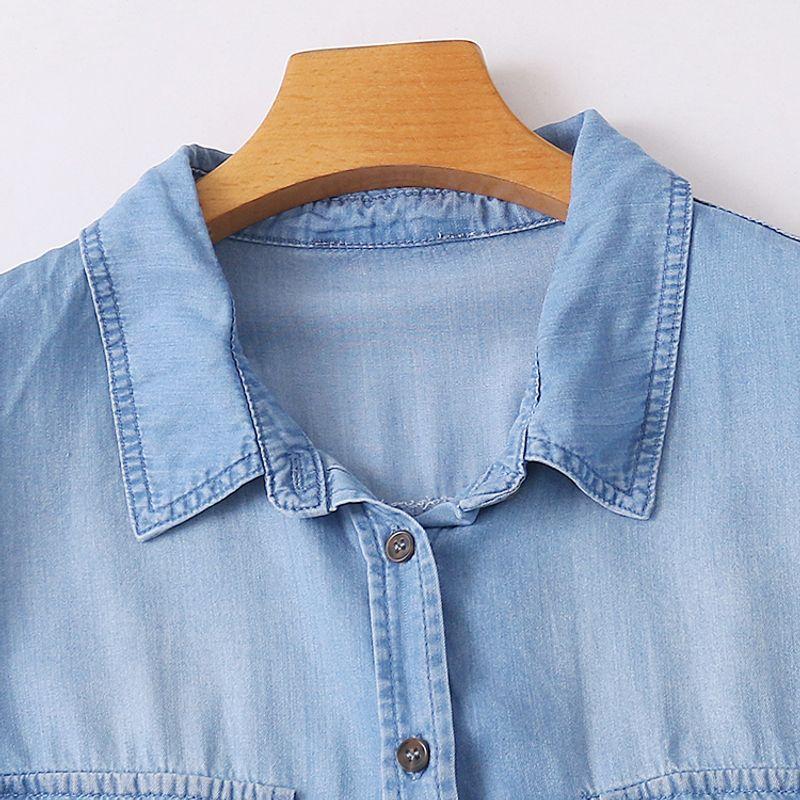 Tencel Fashion Polo Collar Single-Breasted Casual Denim Shirt